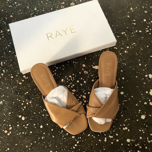RAYE Tabby Heels Tan Brown Leather Slides Revolve 6 $158 - Picture 6 of 9